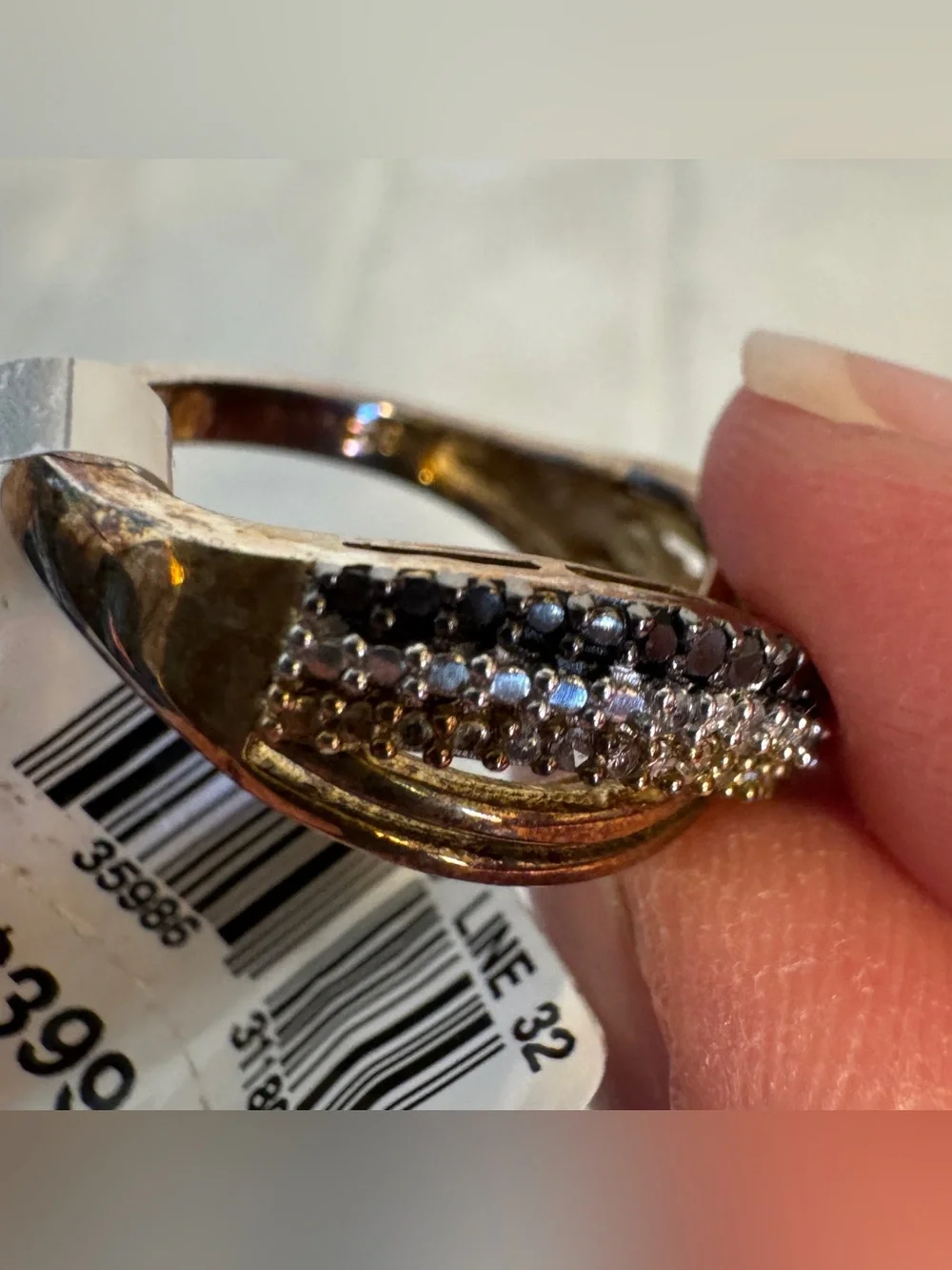 14K Gold Over Sterling Silver 1/3 CTW Brown Black White Diamond Crossover Ring
